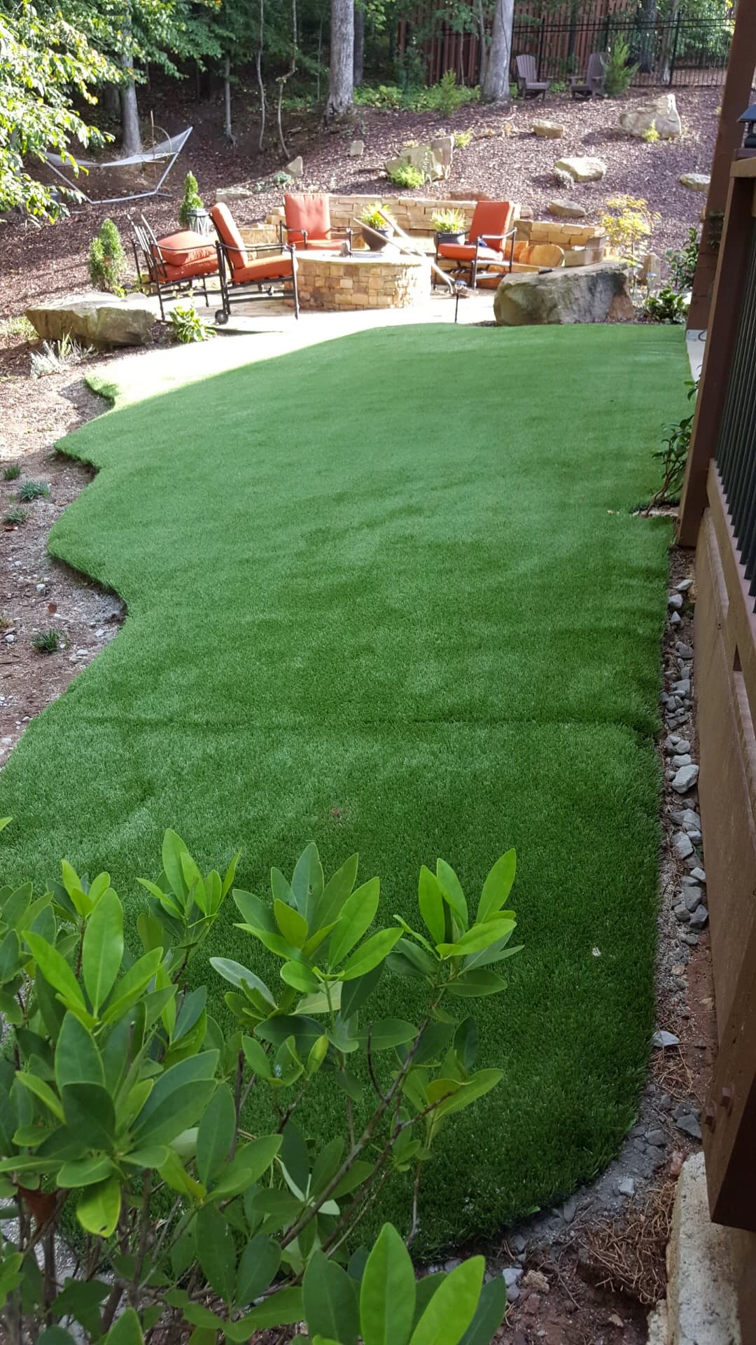 Backyard, showing off fresh cut grass and patio